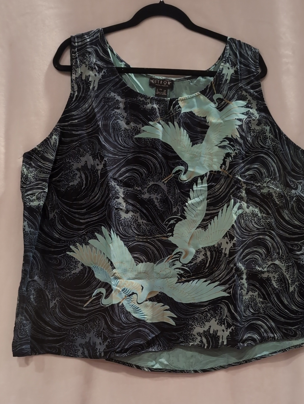 Citron Black & Mint Crane Print Sleeveless Top